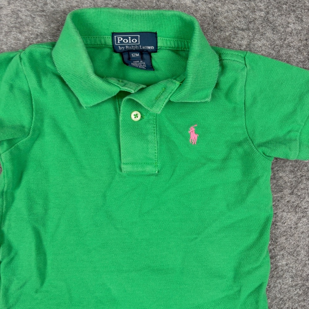 Polo Ralph Lauren Polo Shirt Unisex 12 Month Green Pink Pony Logo Short Sleeve - Picture 4 of 9
